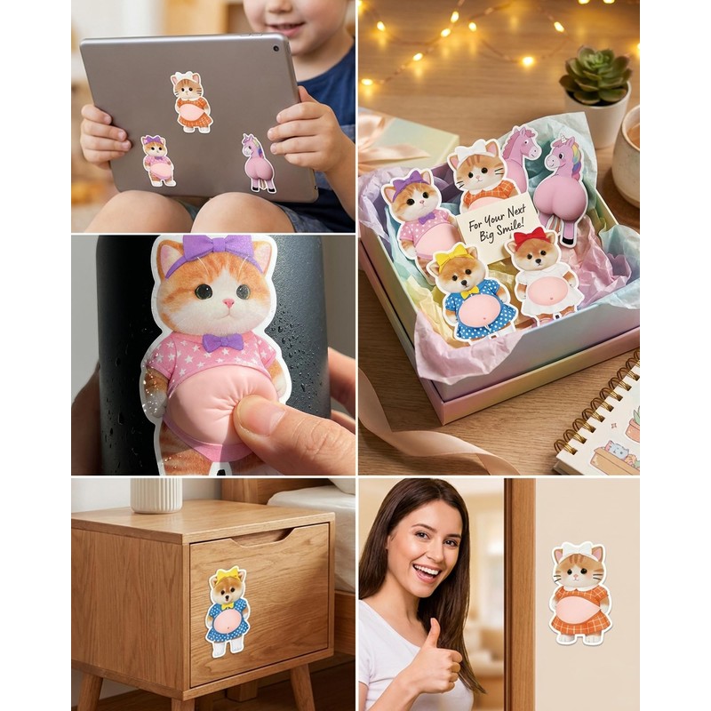 3 Pairs 3D Shiba Inu Belly Stickers,Soft Silicone Anti-Collision for
