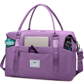 FIORETTO Womens Sports Gym Tote Bag Duffle Bag with Wet Pocket, Travel Bag Weekend Overnight Bags with Removable Strap, Water-Resistant Carry On Bag Hospital Holdalls for Women Purple