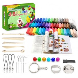JeeLeeko Kit de Arcilla Polimérica 48 Colores, Set de Manualidades para Niños y Principiantes con Herramientas y Accesorios para Crear Llaveros, Arete