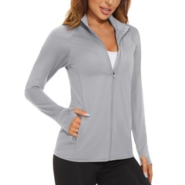 MAGCOMSEN Lightweight Jacket for Women UV Protection Long Sleeve Shirts Quick Dry Running Hiking Shirts Light Grey S