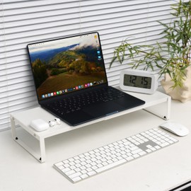 PHAETHORNIS GUY Adjustable Metal Monitor Stand - 11.6"-21.3" Ergonomic Desktop Riser for Computer/Laptop/TV, Heavy-Duty Office Shelf with Space-Saving Design (White)
