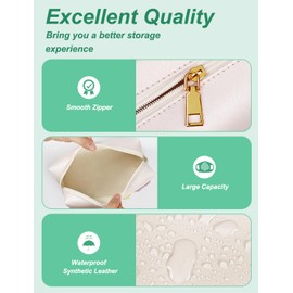 Title：besharppin Preppy Makeup Bag, Synthetic Leather Patch Cosmetic Bag with Hair Chenille Letter for Hair Care, Gift for Girlfriend or Wife, Present for Girls, Daughter, Sister and Mother (Cream)