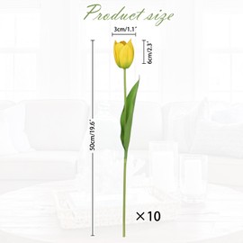 Arborus Artificial Tulips Flowers – 20" Long Stem Faux Tulips, 10PCS Real Touch Fake Yellow Tulip for Vase, Farmhouse, Kitchen, Spring & Wedding Home Decor