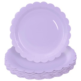 HEIPINIUYE 25 Pieces Light Purple Paper Plates 7 Inch Lavender Scalloped Plates Disposable Dinner Plate for Wedding Baby Shower Birthday Party Dessert Plate
