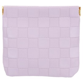 PATIKIL Small Snap Closure Pouches for Purse, 4.5"x4.7" Mini Waterproof Leather Checkered Makeup Bag Portable No Zipper Self-Closing Travel Pocket Organizer Pouch Cosmetic Bag, Purple