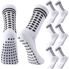 Zuimei 3 Pairs Kids Grip Socks Football Socks Boys Girls, Breathable Grip Socks Anti-slip Athletic Sock for Kids White Cushioned Sports Sock for Basketball Rugby Tennis Aged 9-12