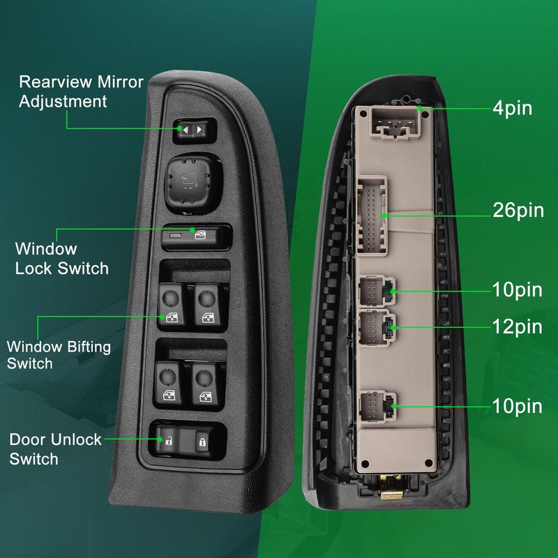 KUTTOLE Driver Power Window Switch & Bezel w/Folding Mirrors for