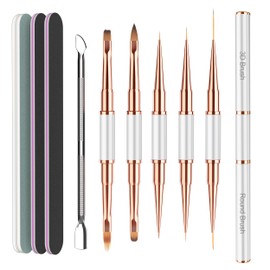 5PCS Double-Ended Nail Art Brushes Set, Nail Art Design Pen Painting Tools Nail Liner Brush for Home DIY Manicure and Professional Nail Salon - White