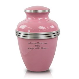 OneWorld Memorials Banded Alloy Cremation Urn for Ashes - Large - Holds Up to 200 Cubic Inches of Ashes - Pink Silver Metal Urns for Ashes
