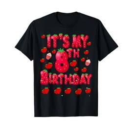 Kids 8 Year Old Strawberry Birthday Girl Sweet Fruit 8th T-Shirt