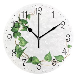 ALAZA Wall Clock Green Leaves Ivy Silent Non-Ticking Decorative Wall Clocks Battery Operated 10 Inch for Home Living Room Kitchen Bathroom Bedroom