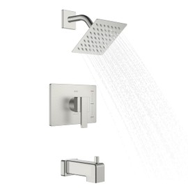 KENES Brushed Nickel Tub and Shower Trim Kit, Shower Faucet with Single-Spray Rain Shower Head, Square Stainless Shower Faucet Set, KE-6025A (Shower Valve Included)