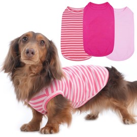 3 Pack Pink Striped Dog T Shirt for Small Dogs,Medium Sleeveless Dachshund Tee for Rainy Weather,Keep Body Heat After Runing,Lightweight Shirt Grass Protection Skin(Pink,M)
