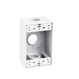 Sealproof 1-Gang 3 Hole 3/4-Inch Weatherproof Rectangular Horizontal Electrical Outlet Box with Three 3/4" Outlet Holes, Single Gang, UL Listed, White