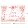 MEHOFOND 7x5ft Coquette Happy Birthday Backdrop Pink Floral Birthday Photography