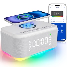 Fansbe Smart Bluetooth Alarm Clock Radio Bedroom, Digital Dual Alarm Clock Bedroom, Up to 10 Alarms Clock Night Light Speaker App/Button Control FM Charge Snooze Adjustable Volume Dim 12/24H, White