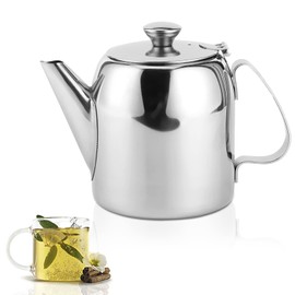 Teapot,20oz/32oz Coffee Pot Stainless Steel Tea Pots Cold Water Kettle Easy Pour Teapot with Flip Lid Cold Water Jug Short Spout Silver Round Pot for Restaurants, Living Room