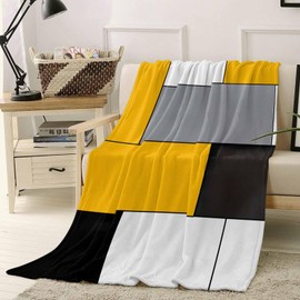 Flannel Throw Blanket Abstract Geometric Patchwork Art,Lightweight Soft Warm Fleece Blankets for Sofa Couch Bedroom,Yellow Black White Grey Cozy Fuzzy Microfiber Throws for All Seasons 30x40in