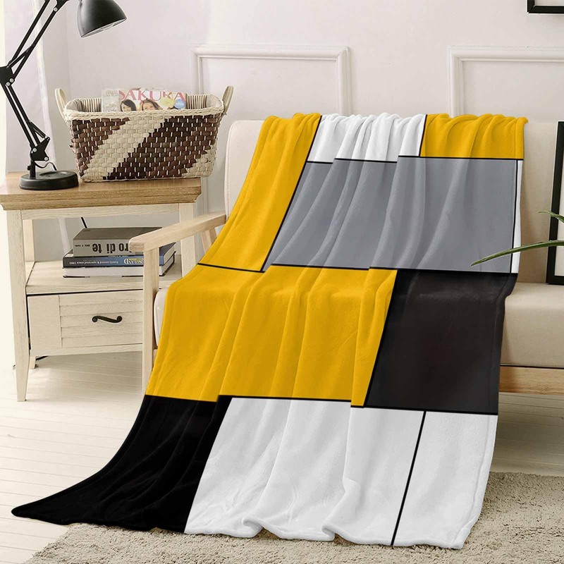 Flannel Throw Blanket Abstract Geometric Patchwork Art,Lightweight Soft Warm Fleece