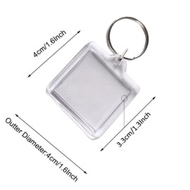 25Pcs 1.3x1.3 Inch Square Transparent Acrylic Photo Insert Keychain Blanks with Split Key Ring Rectangle Picture Frame Keychain for DIY