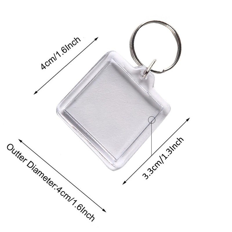 25Pcs 1.3x1.3 Inch Square Transparent Acrylic Photo Insert Keychain Blanks