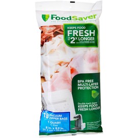 FoodSaver 1-Quart BPA-Free Multilayer Construction Vacuum Zipper Bags, 18 Count