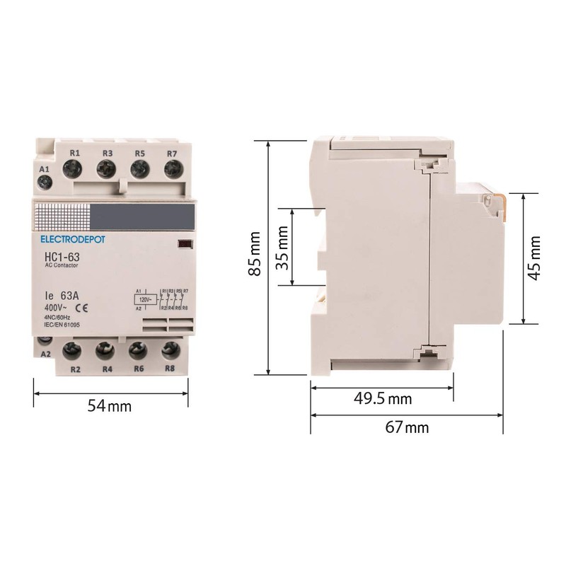Electrodepot 60 Amp 4 Pole Normally Closed IEC 400V Contactor