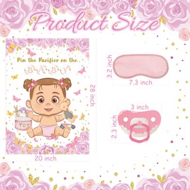 Pin The Pacifier On The Baby Game, Pink Baby Shower Decoration Pin Pacifier on Baby Poster Game with 48 Pacifier Stickers Game for Baby Shower Party Birthday Party Supplies
