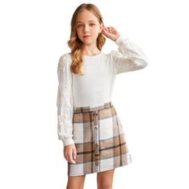 Arshiner Teen Girl Long Sleeve T-Shirts and Corduroy Button Skirts Outfits Fall 2 Pieces Sets Cute Kids Clothing Sets 10-12 Years