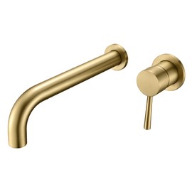 SUMERAIN Wall Mount Bath Tub Faucet Brushed Gold Tub Filler Extra Long Spout with High Flow Rate, Includes Brass Rough-in Valve