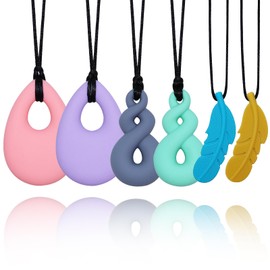 Chew Necklaces for Sensory Kids Boys Girls, 6 Pack Silicone Sensory Chewy Necklace Mouth Fidgets Chewing Necklace for Kids Adults with Autism Anxiety ADHD, BPA Free
