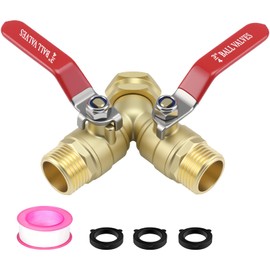 Hose Splitter 2 Way Heavy Duty, Full Flow Garden Hose Splitter with Large Easy-Turn Handle, 3/4 Inch GHT Brass Water Hose Splitter for Outdoor Faucet, Y Valve Hose Bib Splitter