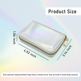AfitLulu Holographic Credit Card Holder for Women, 11 Card Slots with Zipper Card Case Wallet, Slim and Lightweight Wallet (Pink)