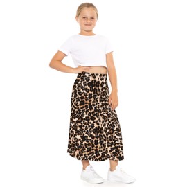 STRETCH IS COMFORT Girl's A-Line Skirt Ankle Length Brown Leopard Small