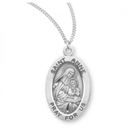 HMH Religious St. Anne Sterling Silver 0.9" Oval Medal, Velvet Gift Box, 18" Chain, US Made