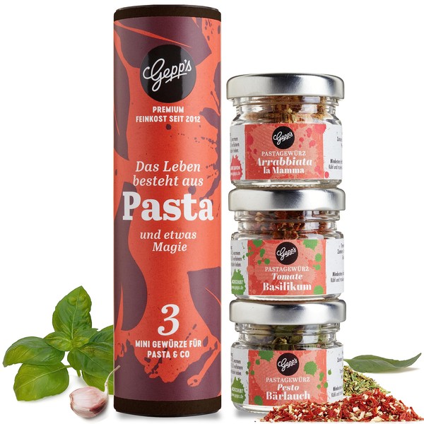 Gepp's Delicatessen Gift Set, Pasta Spice, Italian Herbs Spice Set for Pasta Dishes and Mediterranean, Arrabbiata, Wild Garlic & Tomato Basil, Spice Box with 3 Italian Spice Mixes