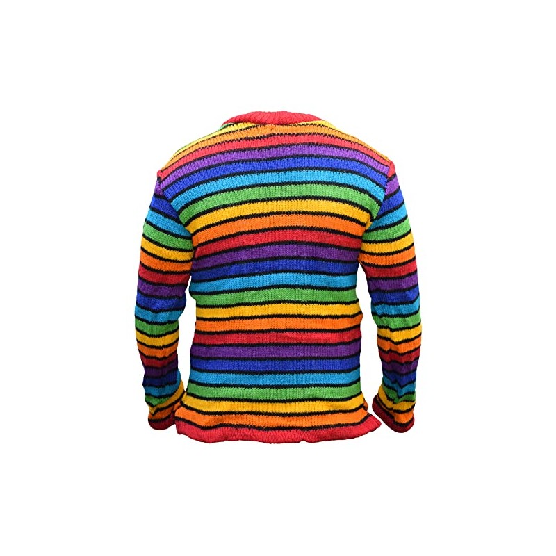 Gheri Colorful Knitted Multicolor Wool Sweater Black Striped Rainbow Large