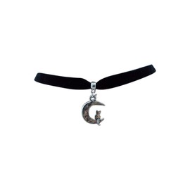 dunns-jewels Classic 10mm Velvet Choker with a 25mm Cat on The Moon Charm