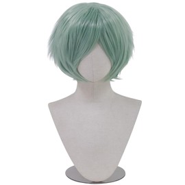 Cfalaicos 10 Inch Short Green Wig Men Layered for Halloween Christmas Event Costume Party Anime Outfit Heat Resistant (Light Green 07)