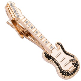HAWSON Electric Guitar Tie Clips for Men Unique, Rose Gold Tie Bar, Music Skinny Tie Pins for Men 2.2 Inch, Theme Wedding Party Rock Music Accessory for Musicians & Gifts