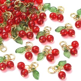 Stiesy 30Pcs Handmade Cherry Charms Red Cherry Glass Charm Pendant 3D Fruit Dangle Charms Bulk for Jewellry Making Bracelet Necklace Crafts Earring DIY