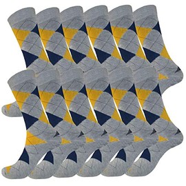 Royal Classic MENS ARGYLE MATCHING DRESS SOCKS SETS GROOMSMEN WEDDING PARTY SOCKS COTTON BLEND 12-PAIRS 10-13 (GREY & YELLOW)