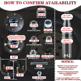 LUXTRKSTO 1 Set 6 on 5.5'' Trailer Hub Kit for 5200-6000 lbs 1.25'' to 1.75'' #D42 Tapered Spindle Axle, Prelubricated 25580 15123 Bearings 6x5.5'' Trailer Idler Hub 6 Lug Bolt Trailer Wheel Hub Kits