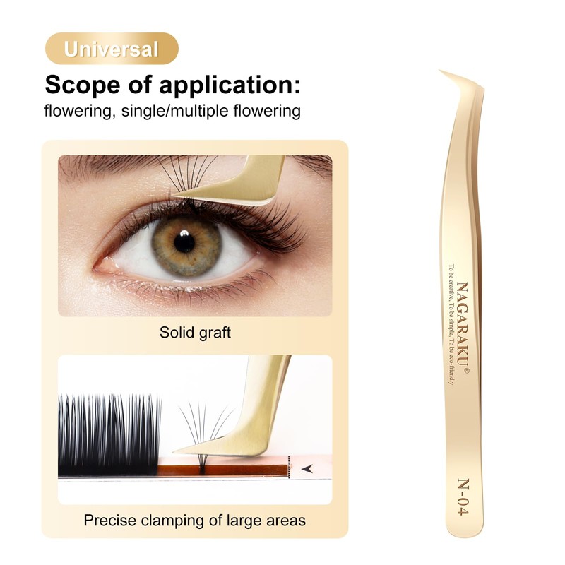 NAGARAKU Tweezers for Eyelash Extension Gold Curved Volume Cluster Eyelashes