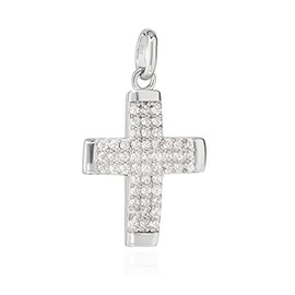 NKlaus 13560 Pendant Cross 925 Silver Rhodium-Plated 19 x 13 mm Kruzfix Zirconia White Amulet, Sterling Silver