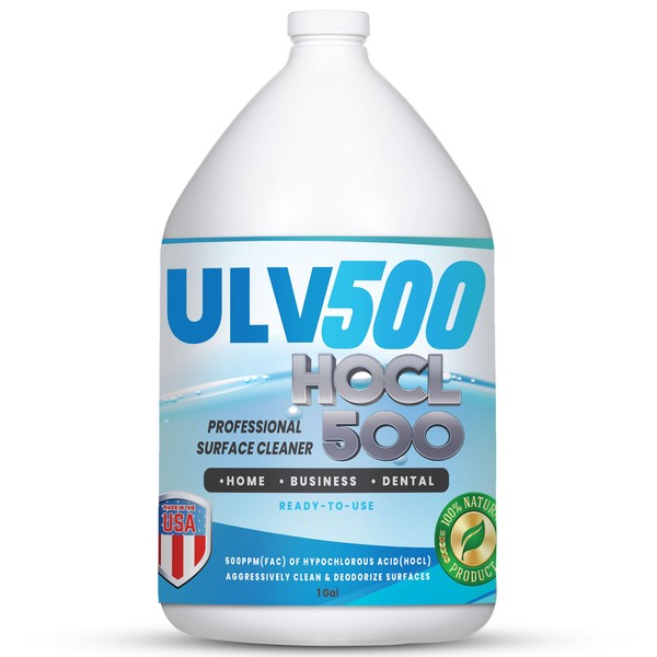 Natural Clean Hypochlorous Acid Hospital-Grade Cleaner - HOCL500 (1-Gallon) 500 PPM Professional Surface Cleaner for ULV Foggers & Sprayers, Home Use, Medical and Dental Offices, Gyms and Schools