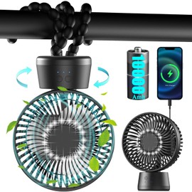 120° Oszillierend Kinderwagen-Ventilatoren, 10000mAh Akku Tischventilator Sehr Leise Laufzeit 40 Std., 3 Stufen & LED Licht Klein USB Ventilatoren, Tragbarerb Clip Fan mit Fexiblem Stativn, Ø13.5cm