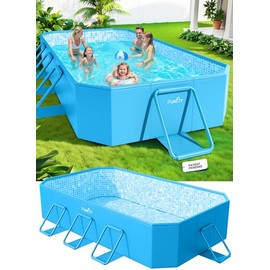 FunBy Large Foldable Pool, Foldable Swimming Pool, Large Foldable Pool for Adults, Non-inflatable Pool,Oversize Thickened Collapsible Pool, Kids pool for Backyard,Mosaic Design 108"x68"x20"-Light Blue
