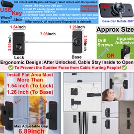 Bstsilver 2025 Fingerprint Refrigerator Cable Lock Childproof USB Key Security for Cabinet Door Drawer Freezer, 90 Degree Window Locks French Fridge Latch RV Furniture Anchor Anti Tip, Adhesive/Drill