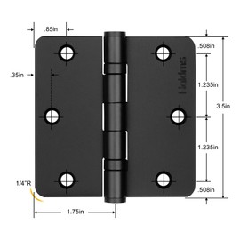 Haidms 3 Pack Ball Bearing Door Hinges 3.5 Inch Matte Black Door Hinges with 1/4'' Radius Corner 304 Stainless Steel Hinge for Heavy Duty Exterior Doors